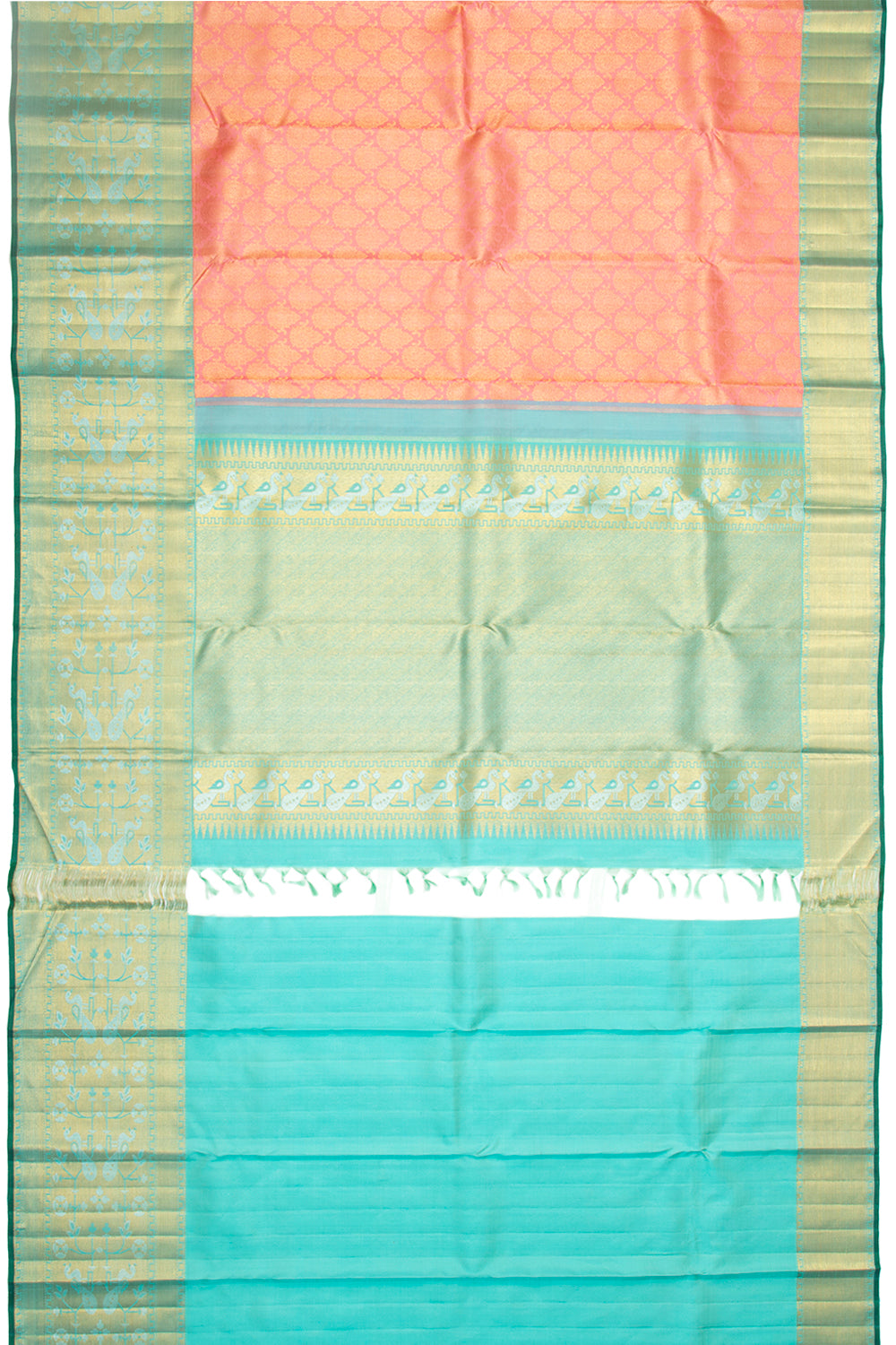 Kanchipuram Silk Brocade Pastel Orange Saree