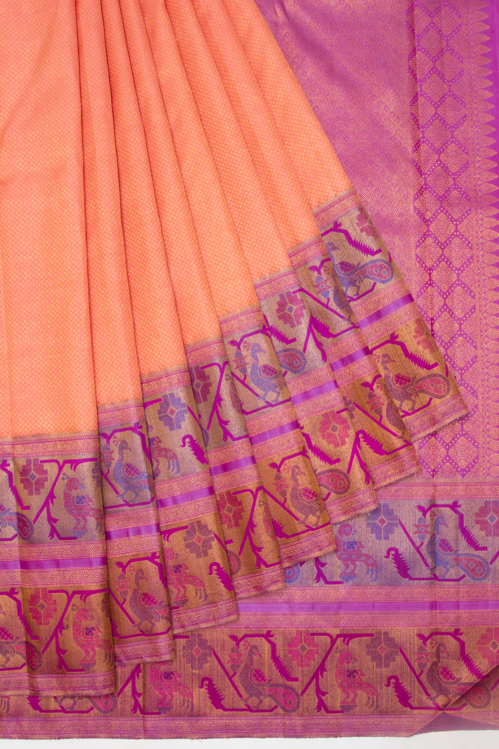 Kanchipuram Silk Brocade Orange Saree