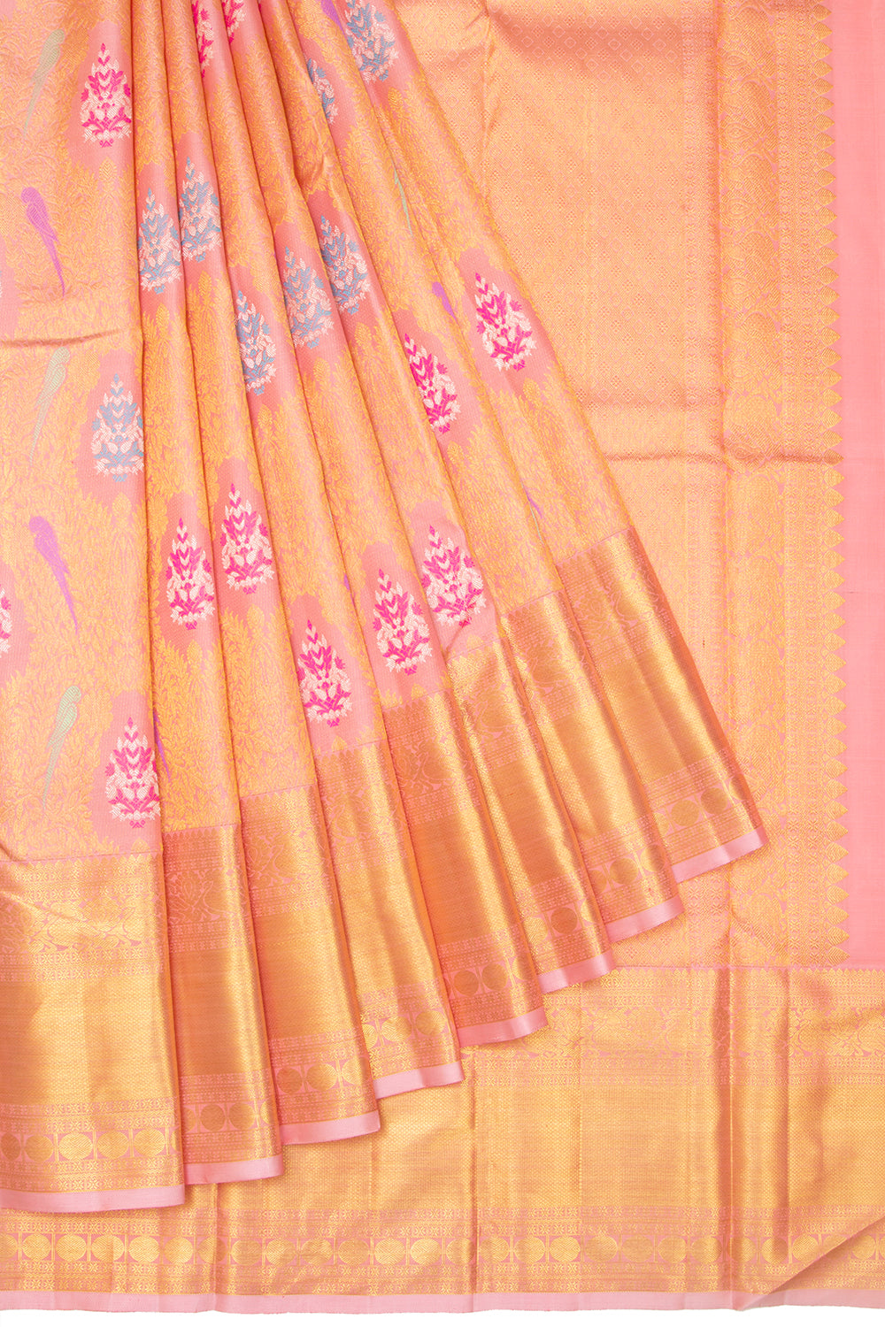 Kanchipuram Silk Brocade Peach Saree