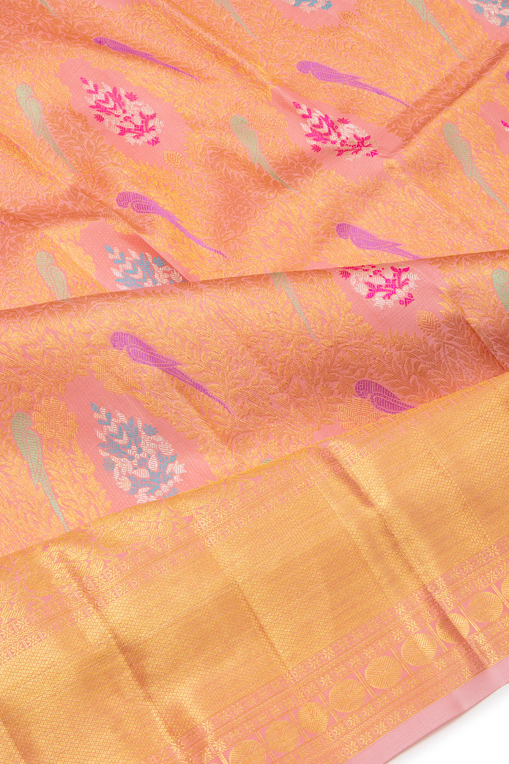 Kanchipuram Silk Brocade Peach Saree