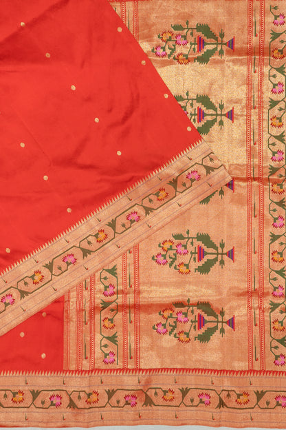 Paithani Silk Butta Orange Saree