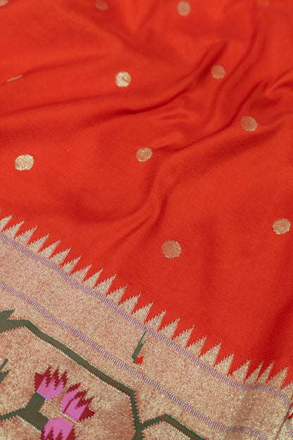 Paithani Silk Butta Orange Saree