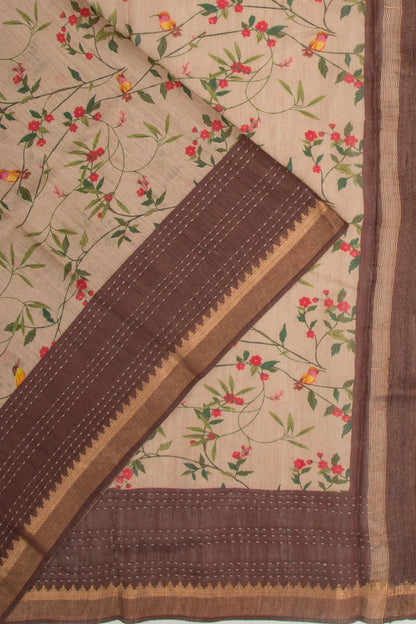 Tussar Floral Printed Beige Saree
