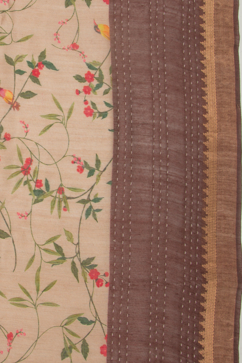 Tussar Floral Printed Beige Saree