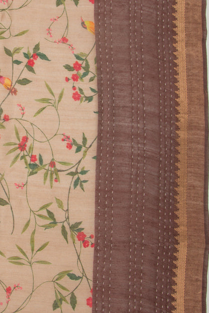Tussar Floral Printed Beige Saree