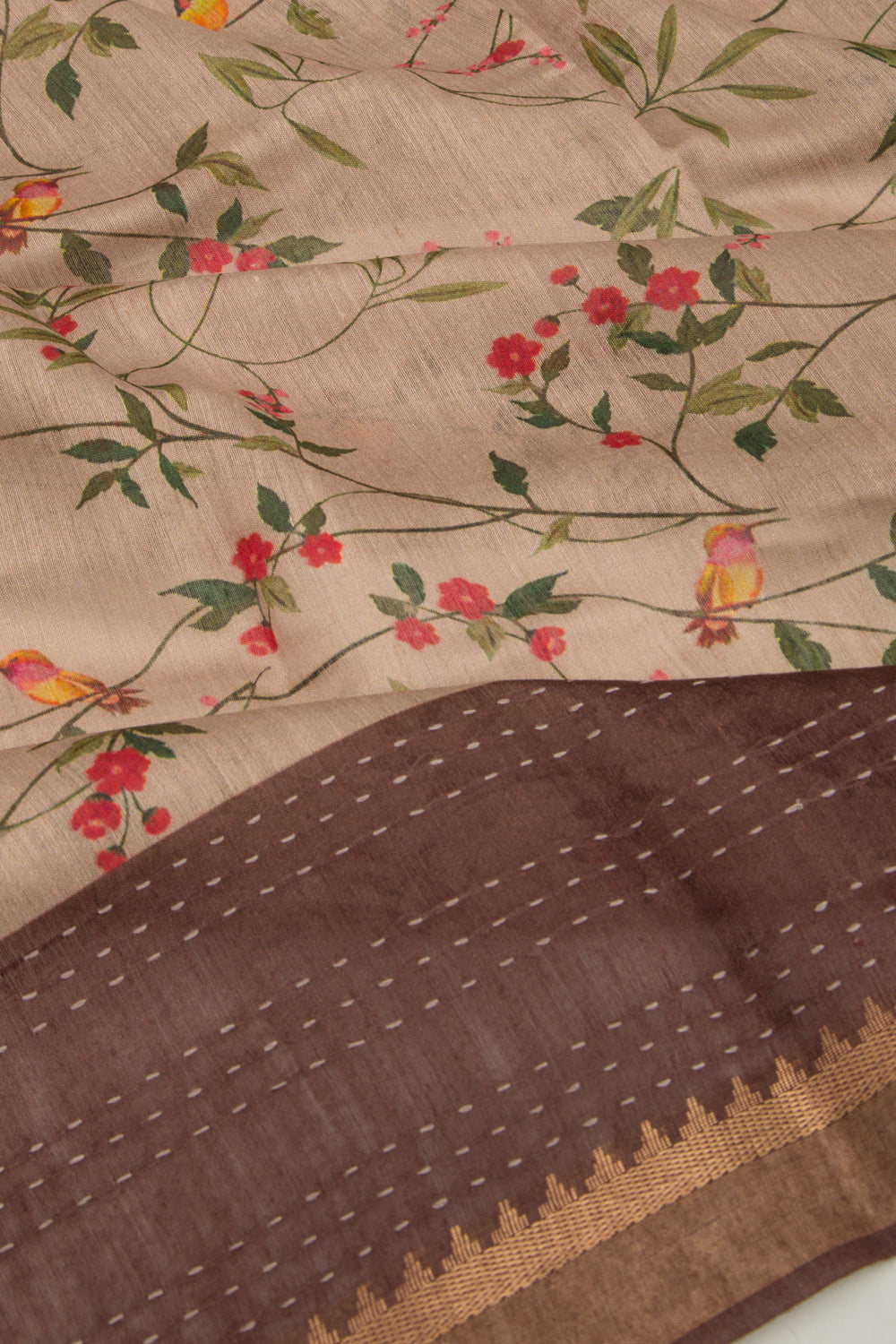 Tussar Floral Printed Beige Saree