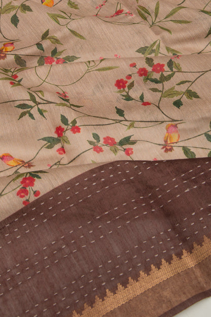 Tussar Floral Printed Beige Saree