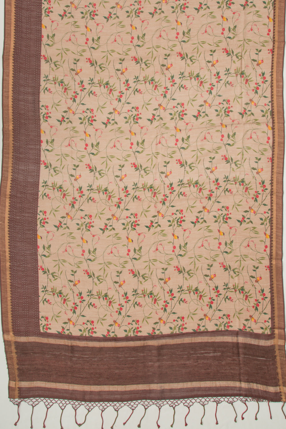Tussar Floral Printed Beige Saree