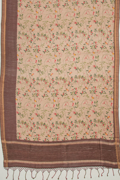 Tussar Floral Printed Beige Saree
