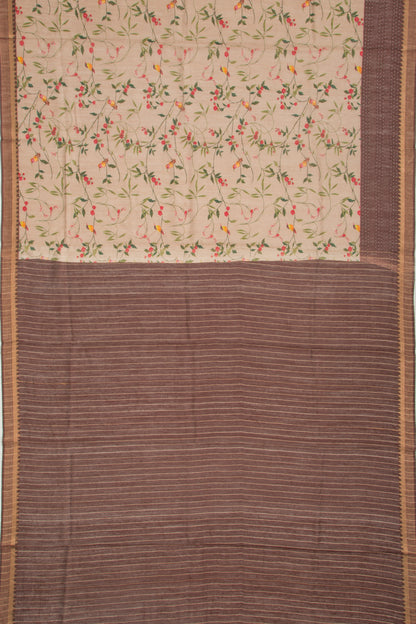 Tussar Floral Printed Beige Saree