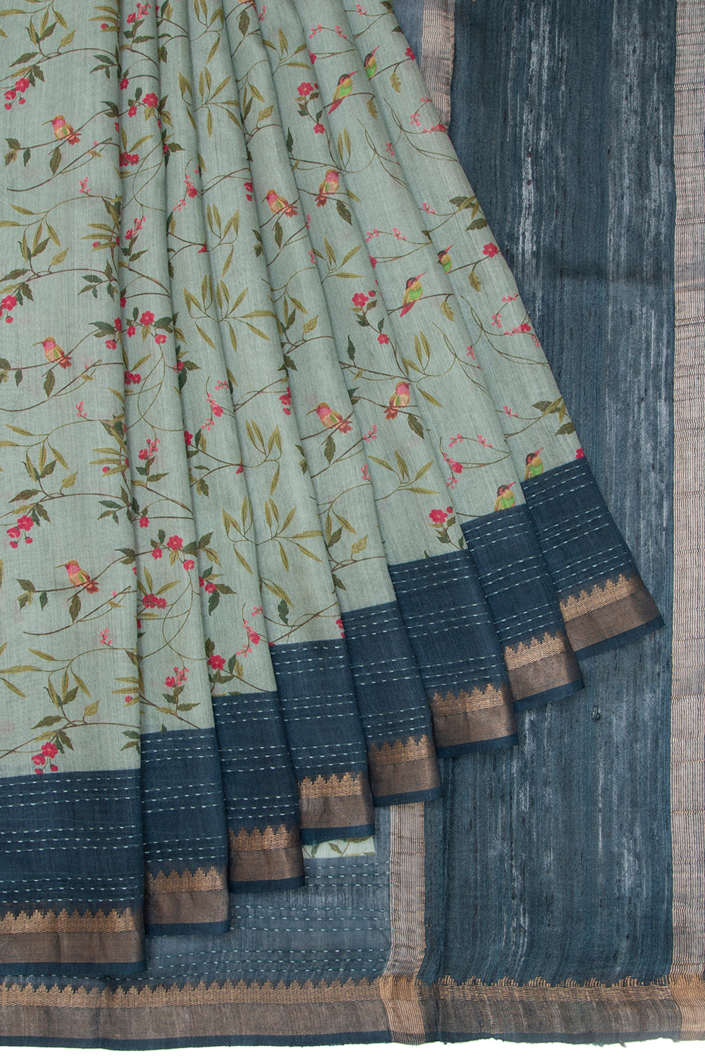 Chanderi Cotton Floral Printed Pastel Green Saree