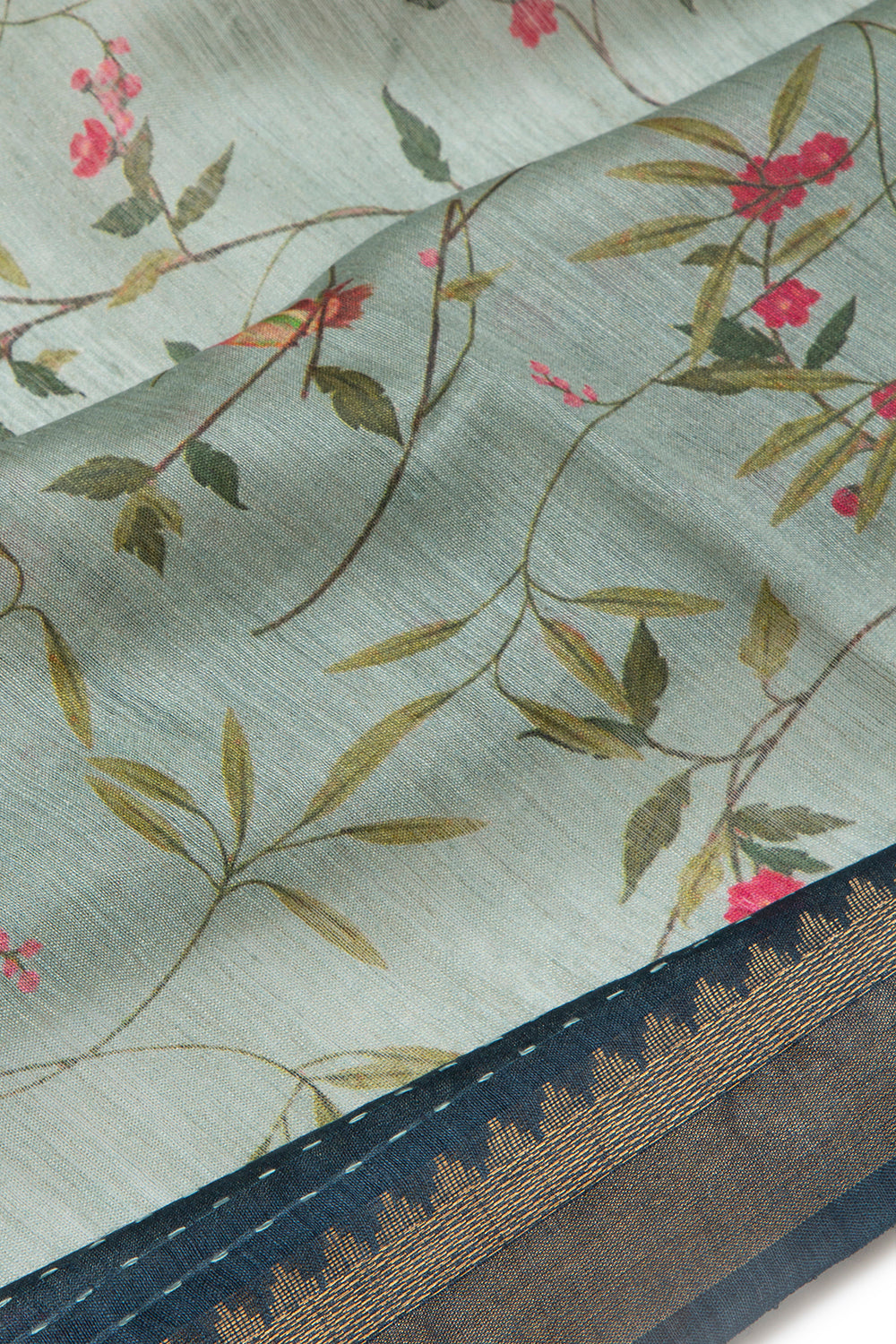 Chanderi Cotton Floral Printed Pastel Green Saree
