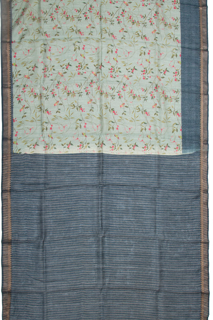 Chanderi Cotton Floral Printed Pastel Green Saree