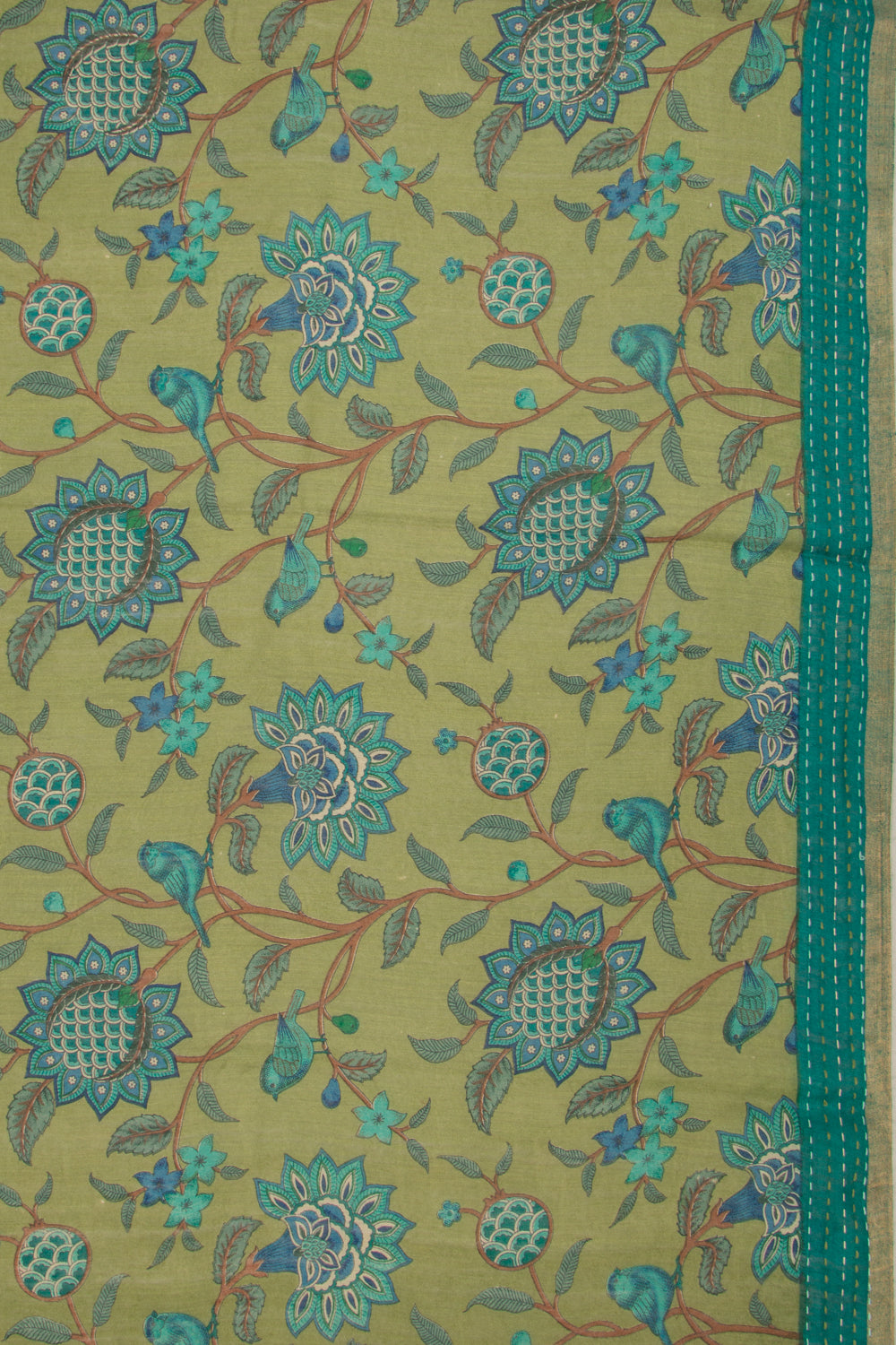 Chanderi Cotton Floral Printed Green Saree
