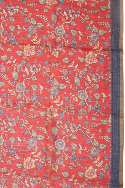 Chanderi Cotton Floral Printed Red Saree