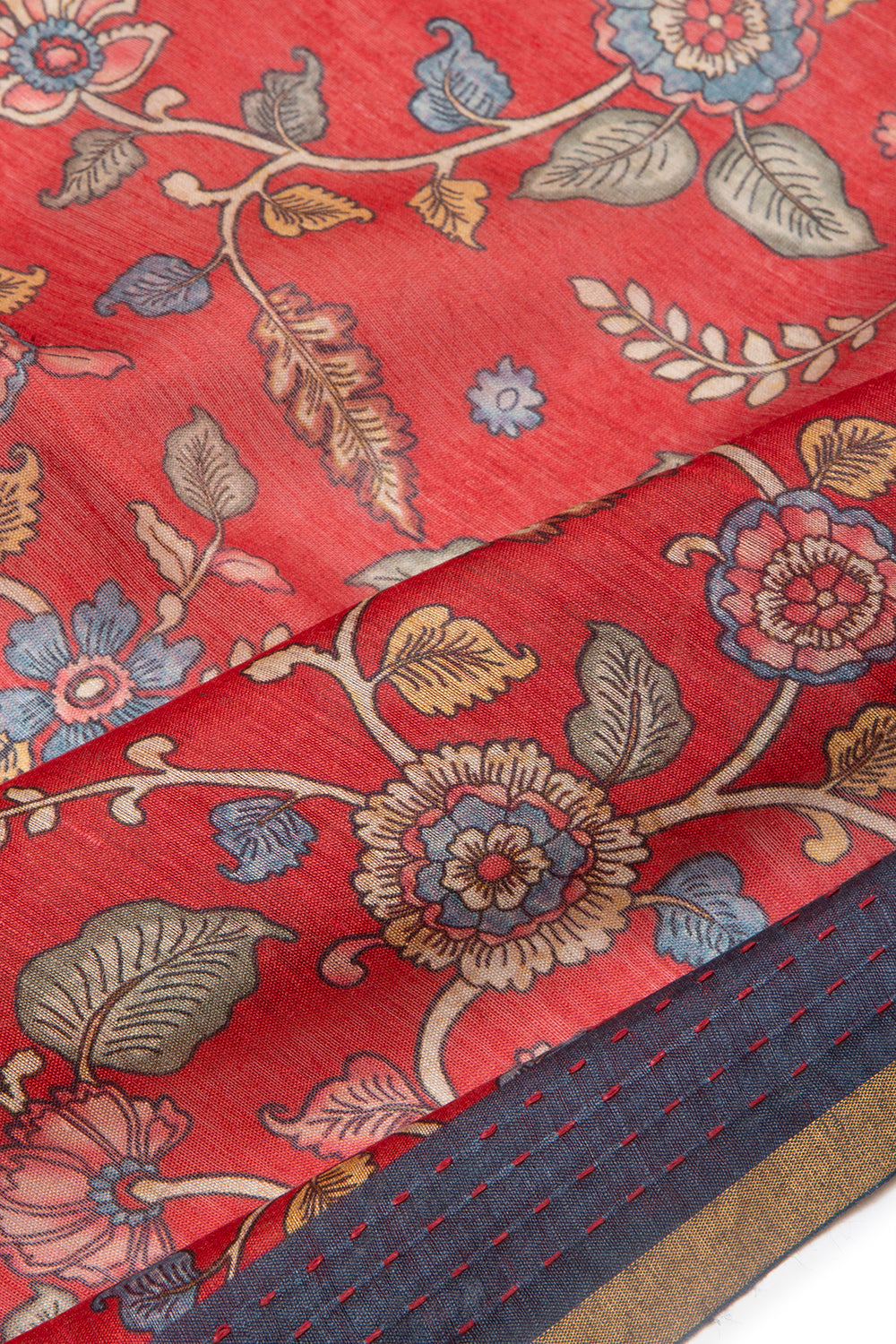 Chanderi Cotton Floral Printed Red Saree