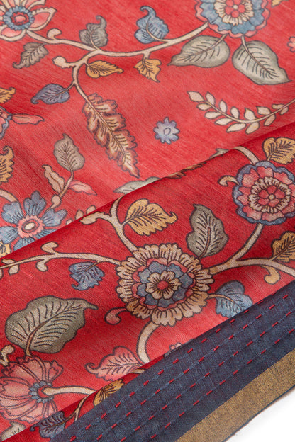 Chanderi Cotton Floral Printed Red Saree