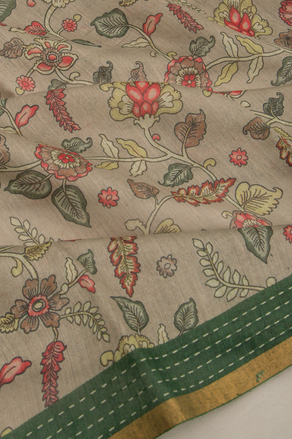 Chanderi Cotton Floral Printed Grey Saree