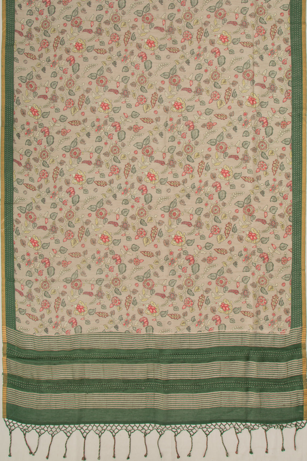 Chanderi Cotton Floral Printed Grey Saree