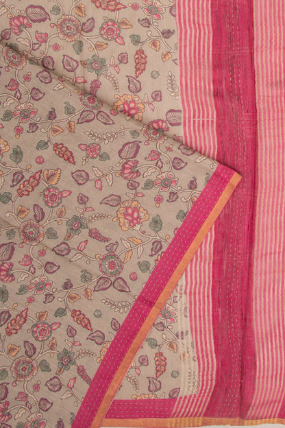 Chanderi Cotton Floral Printed Grey Saree