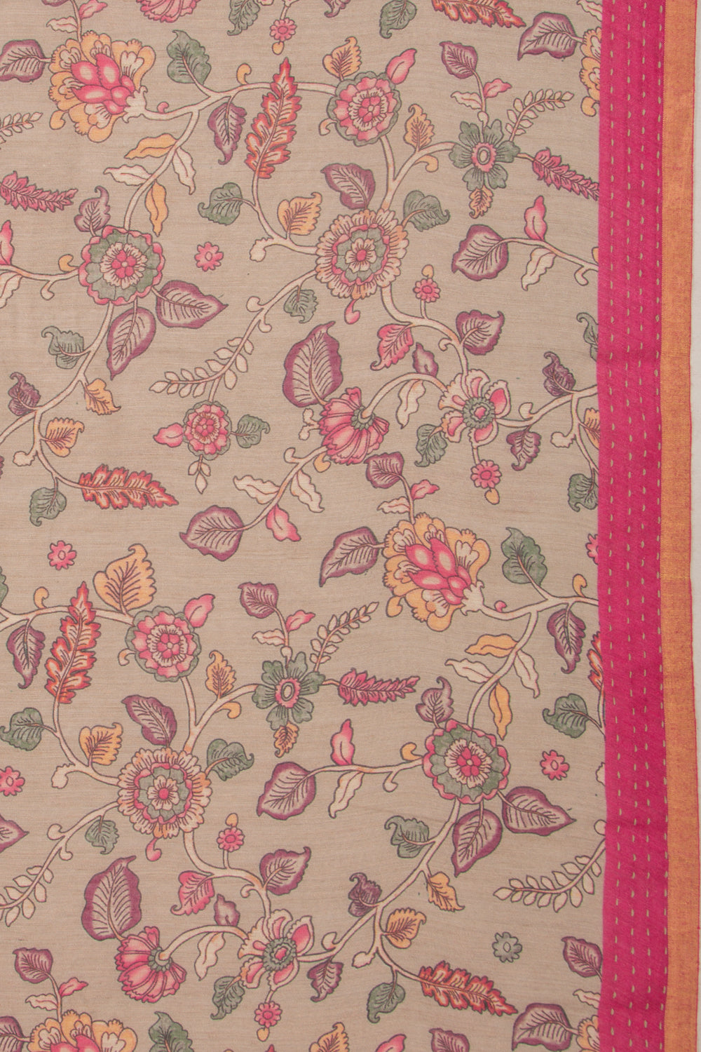 Chanderi Cotton Floral Printed Grey Saree