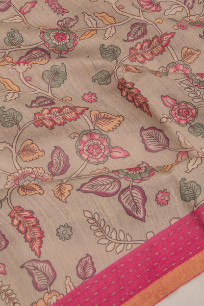 Chanderi Cotton Floral Printed Grey Saree