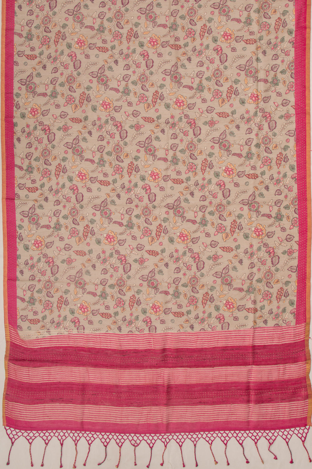 Chanderi Cotton Floral Printed Grey Saree