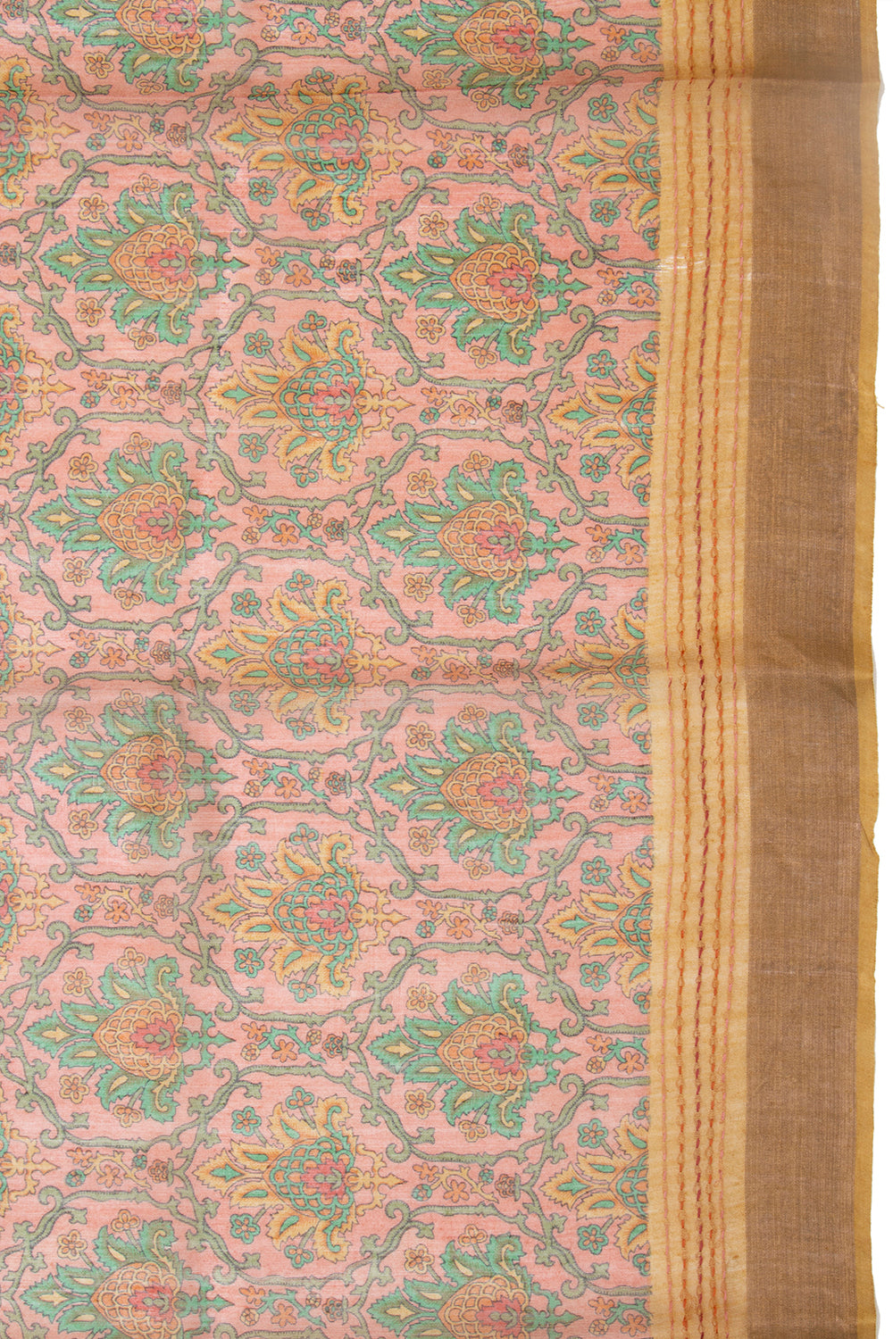 Chanderi Cotton Floral Printed Peach Saree