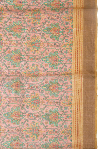 Chanderi Cotton Floral Printed Peach Saree