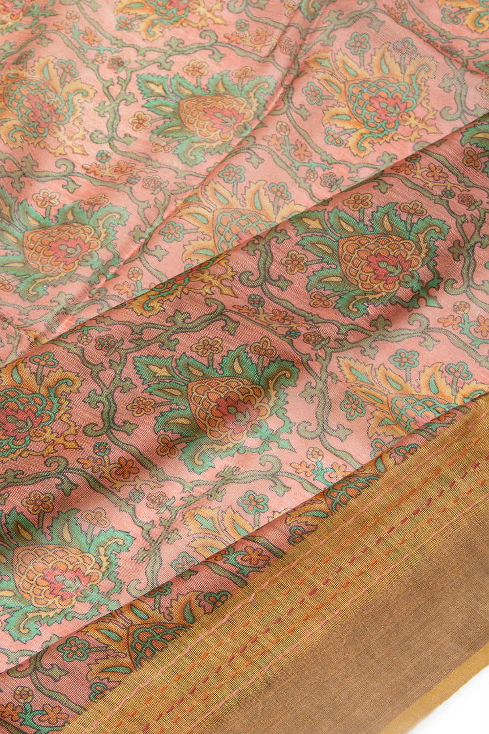 Chanderi Cotton Floral Printed Peach Saree