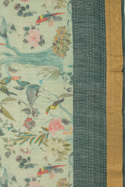 Chanderi Cotton Floral Printed Pastel Green Saree