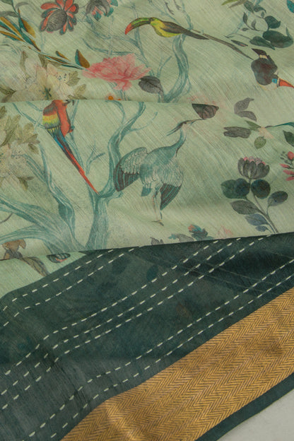 Chanderi Cotton Floral Printed Pastel Green Saree