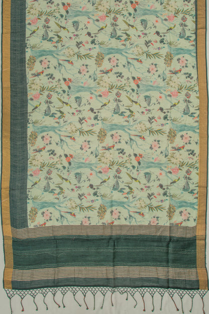 Chanderi Cotton Floral Printed Pastel Green Saree