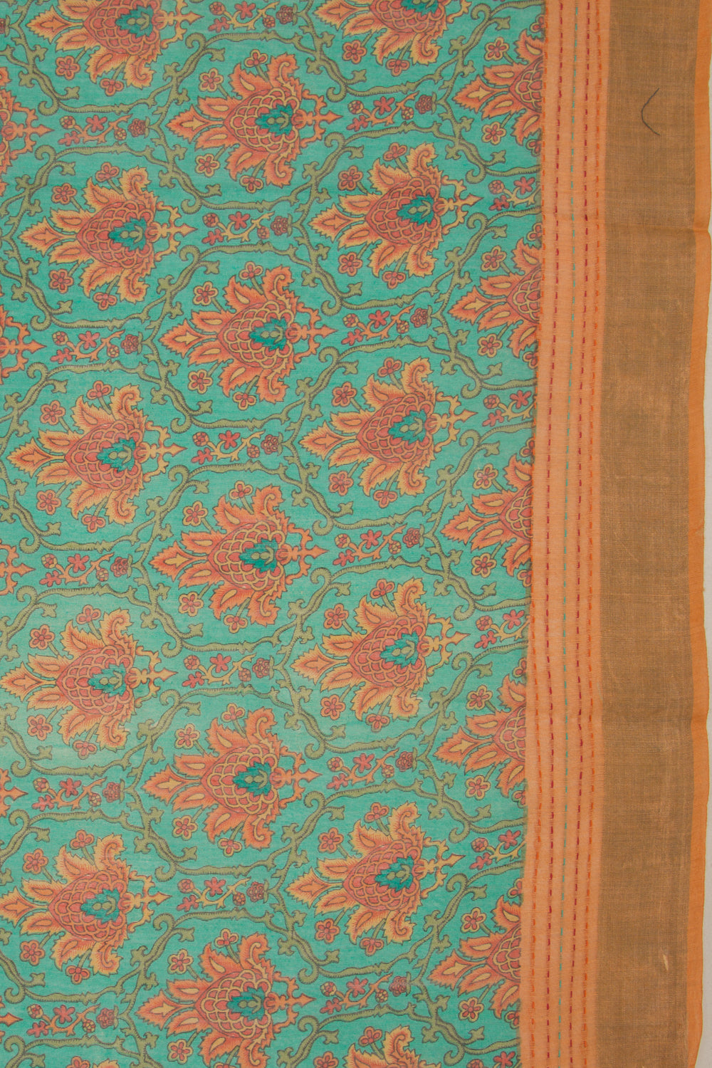 Chanderi Cotton Floral Printed Sea Green Saree