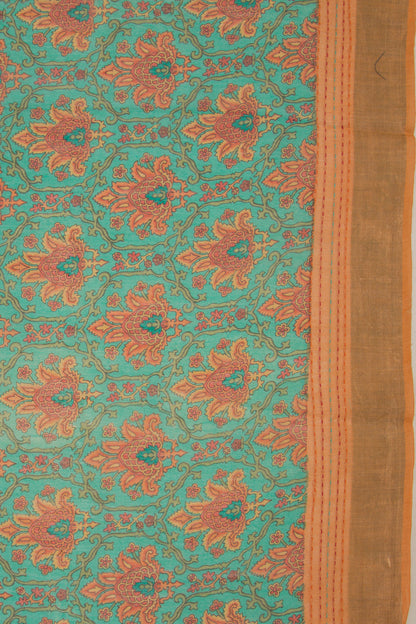 Chanderi Cotton Floral Printed Sea Green Saree