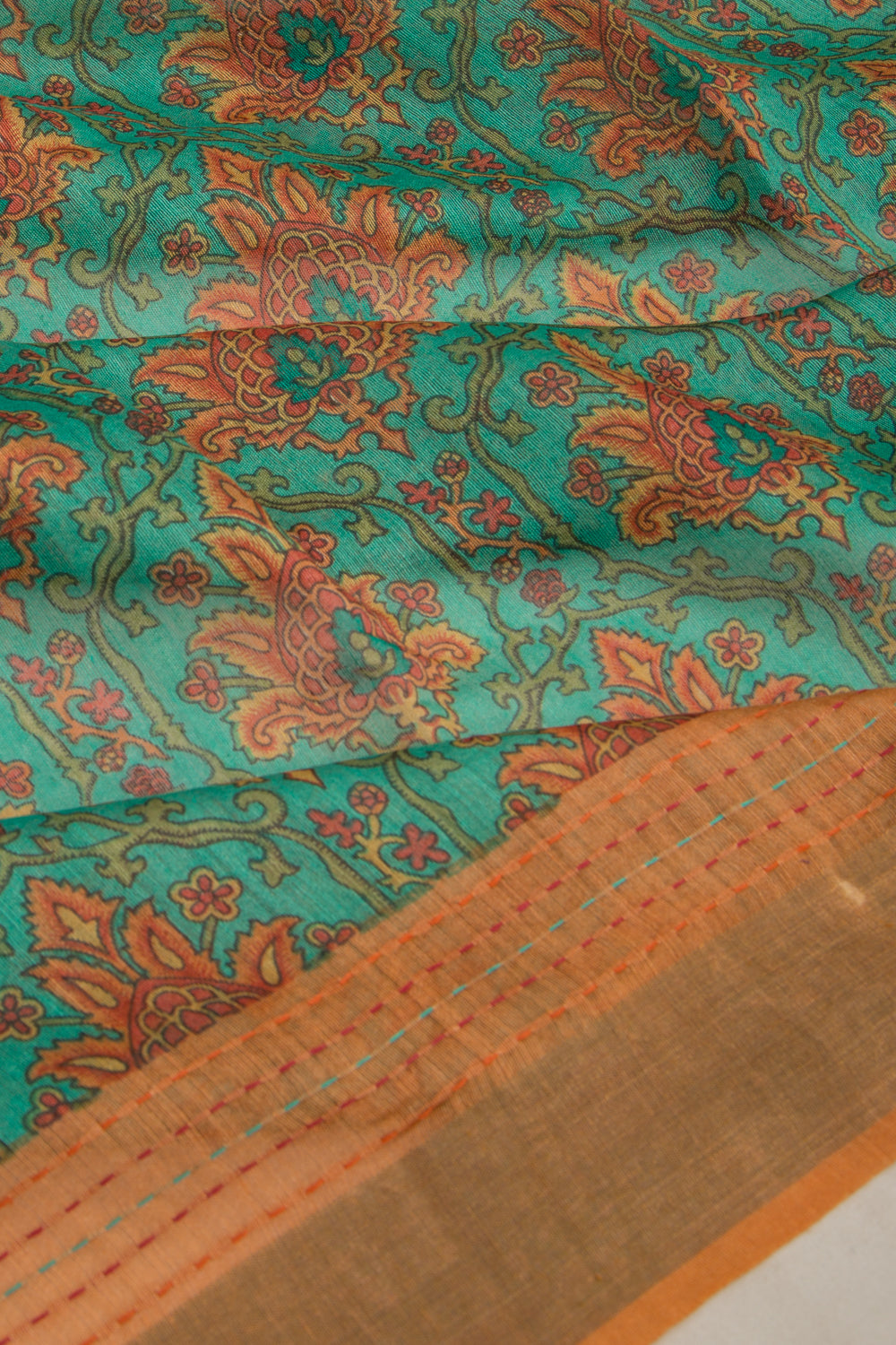 Chanderi Cotton Floral Printed Sea Green Saree