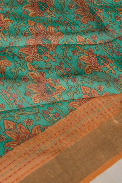 Chanderi Cotton Floral Printed Sea Green Saree
