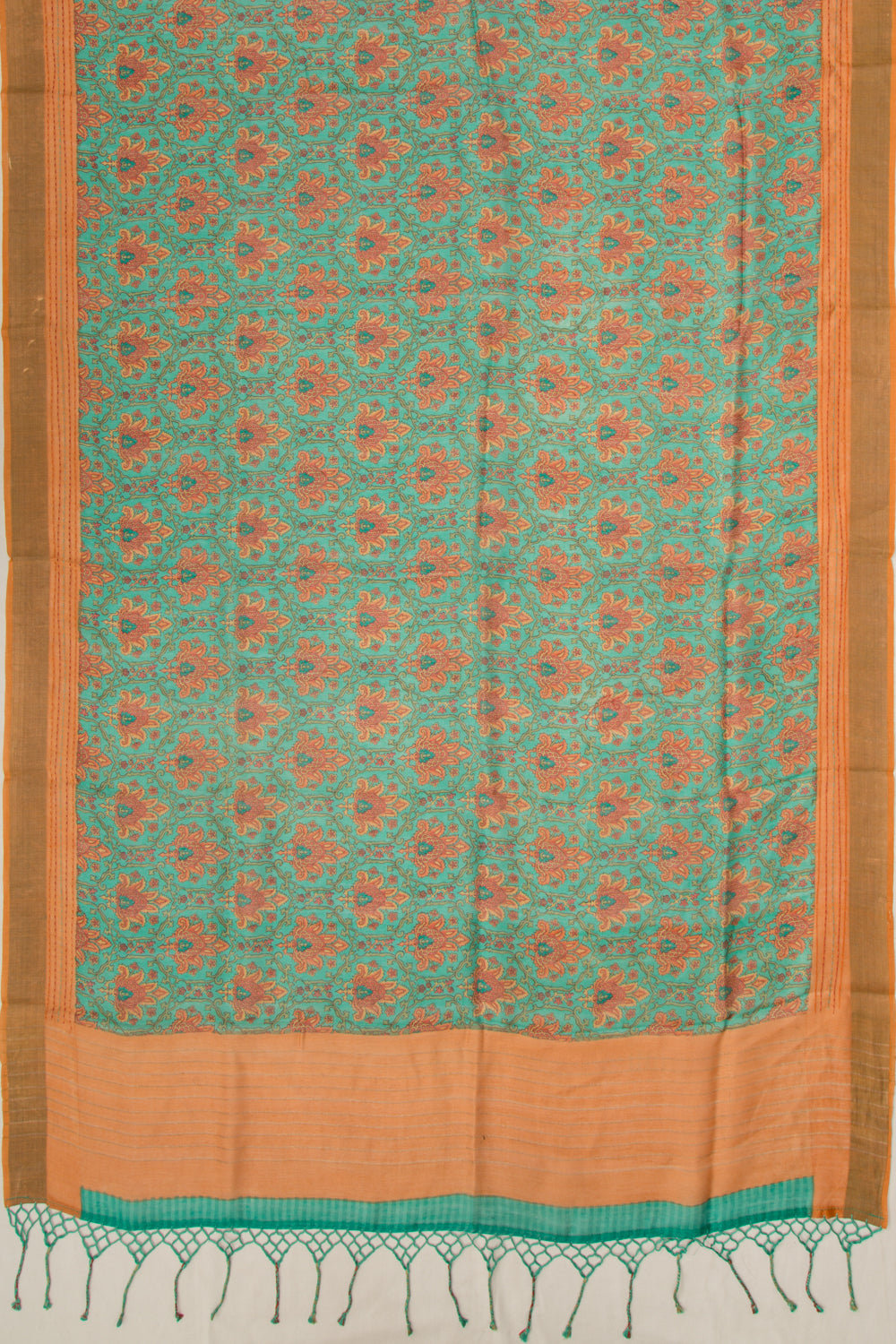 Chanderi Cotton Floral Printed Sea Green Saree