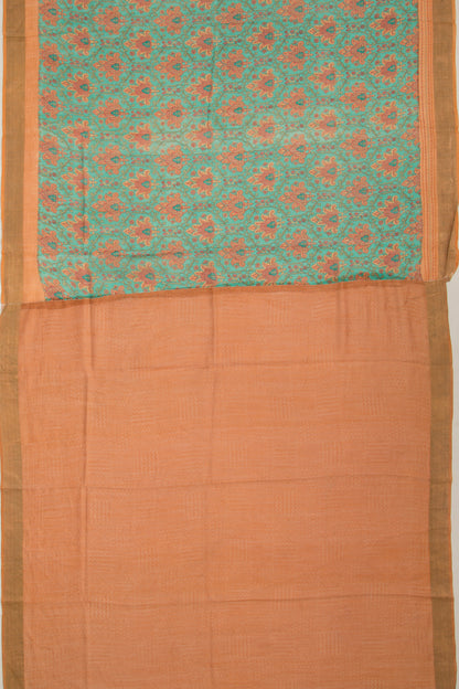 Chanderi Cotton Floral Printed Sea Green Saree