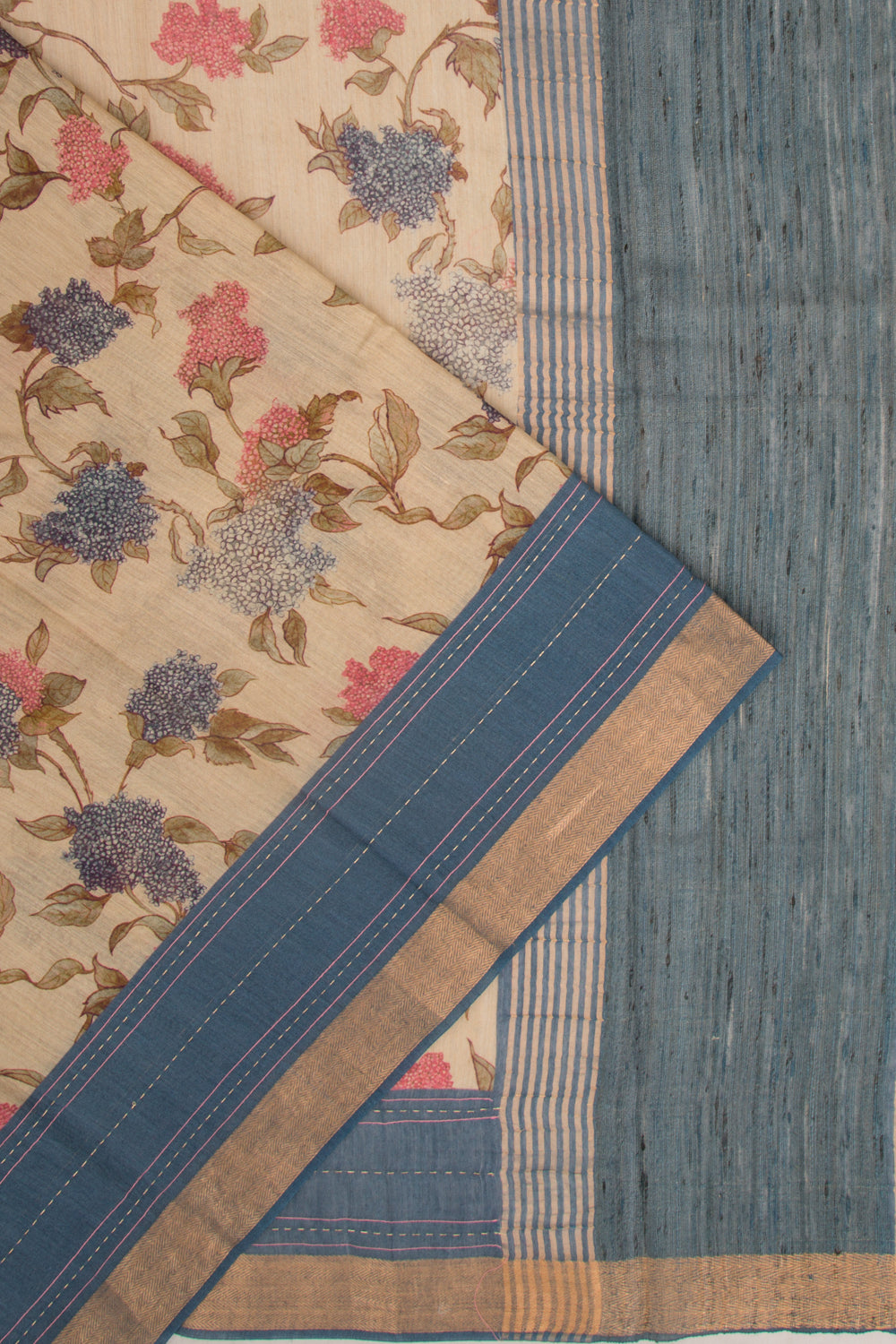 Chanderi Cotton Floral Printed Cream Saree