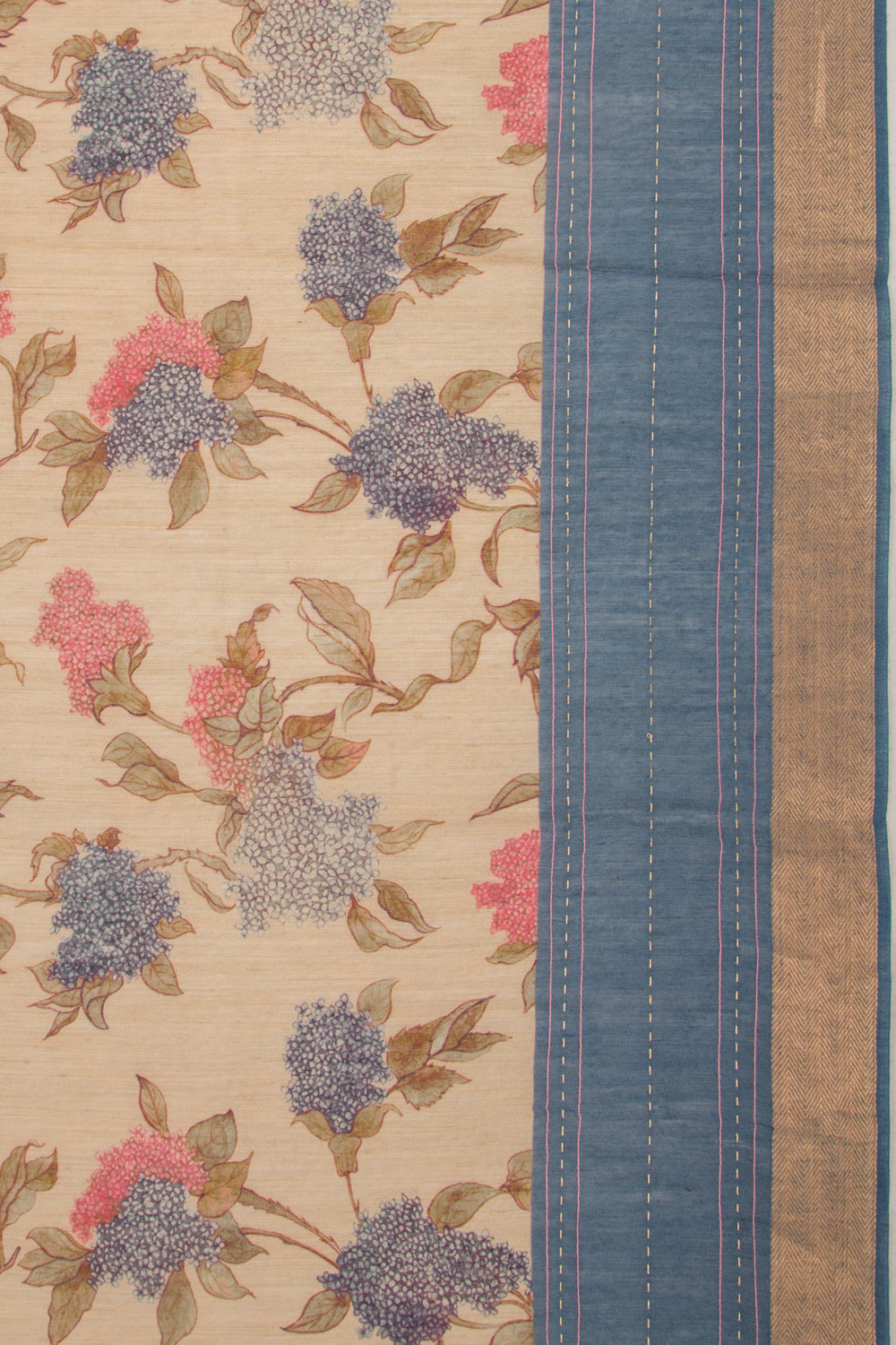 Chanderi Cotton Floral Printed Cream Saree