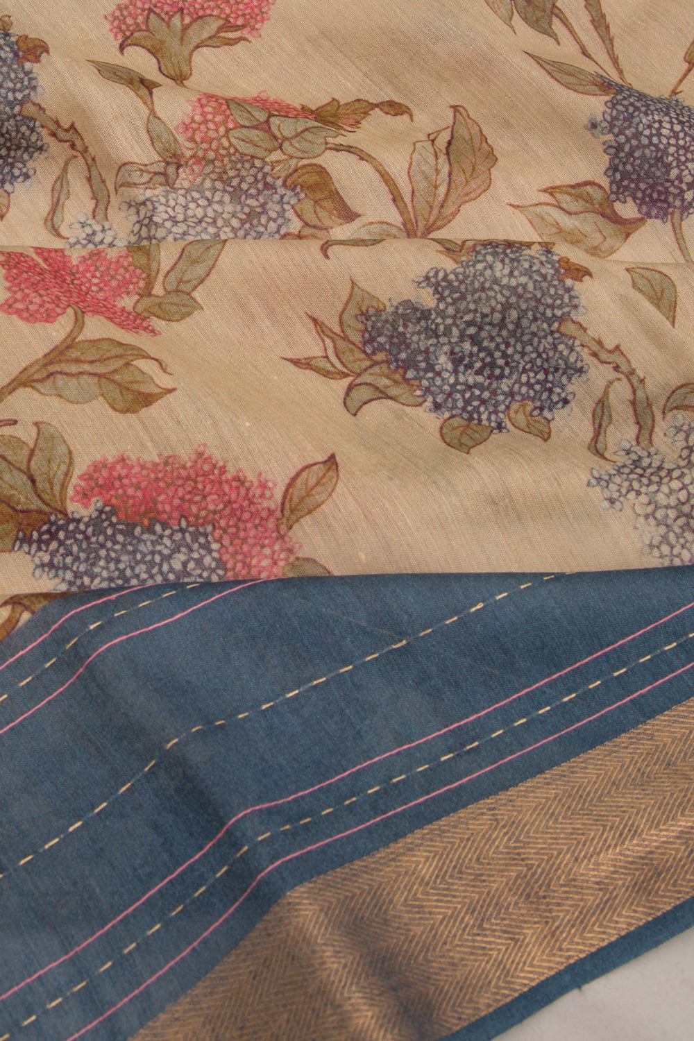 Chanderi Cotton Floral Printed Cream Saree