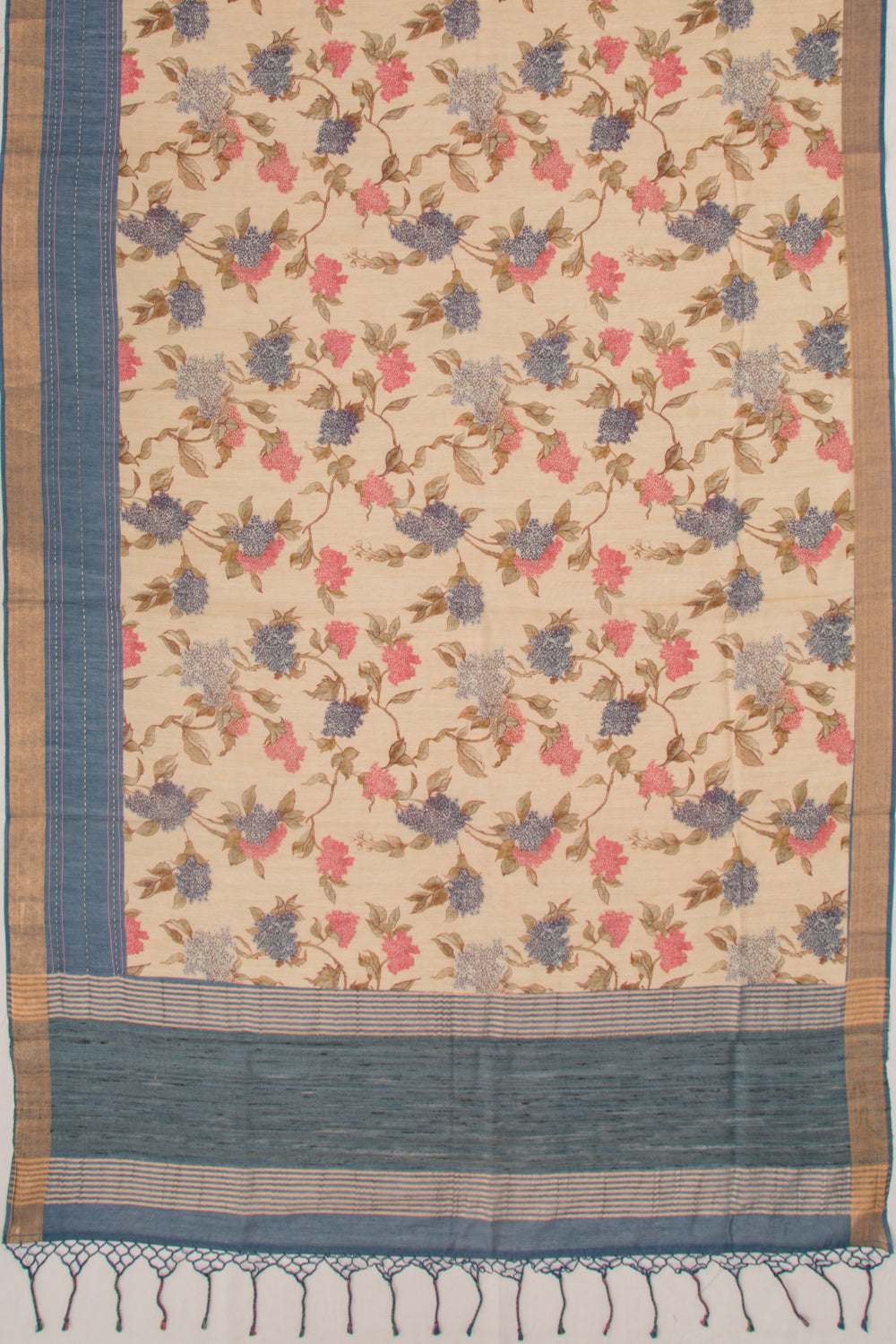 Chanderi Cotton Floral Printed Cream Saree