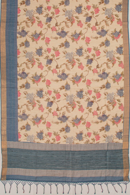 Chanderi Cotton Floral Printed Cream Saree