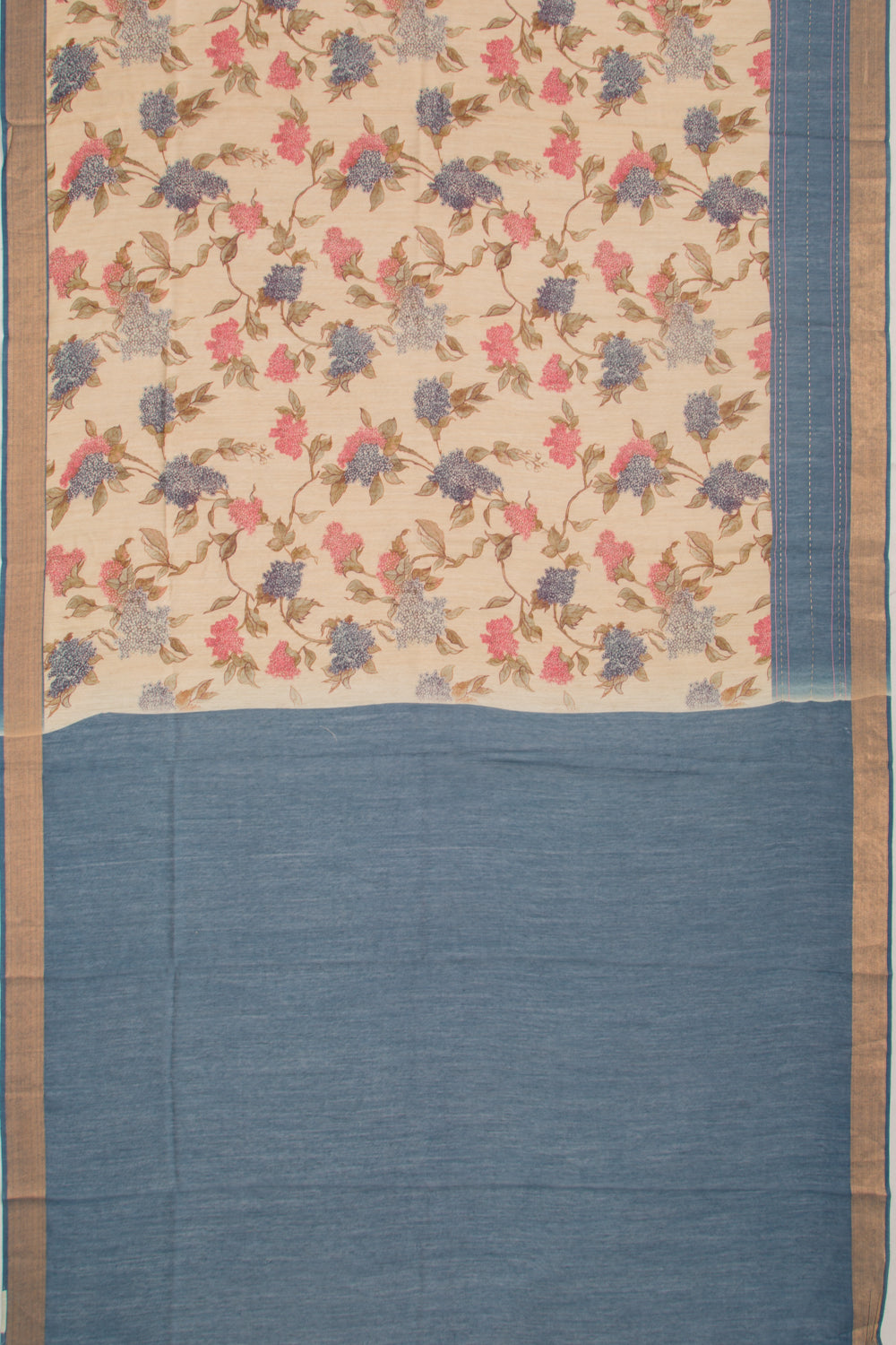 Chanderi Cotton Floral Printed Cream Saree