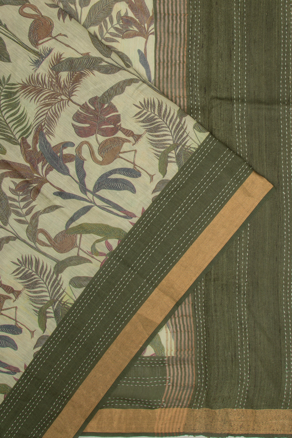 Chanderi Cotton Floral Printed Pastel Green Saree