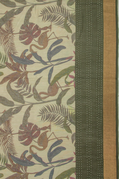 Chanderi Cotton Floral Printed Pastel Green Saree
