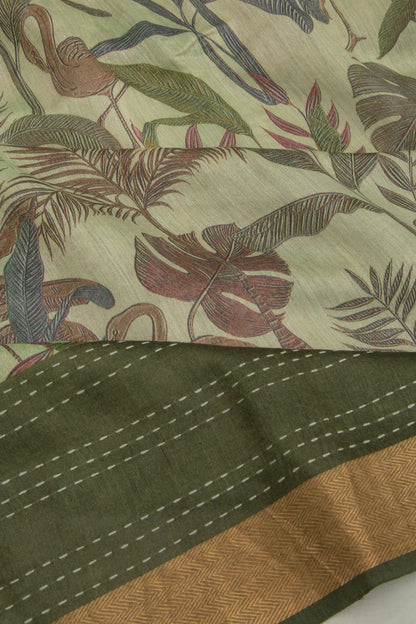 Chanderi Cotton Floral Printed Pastel Green Saree