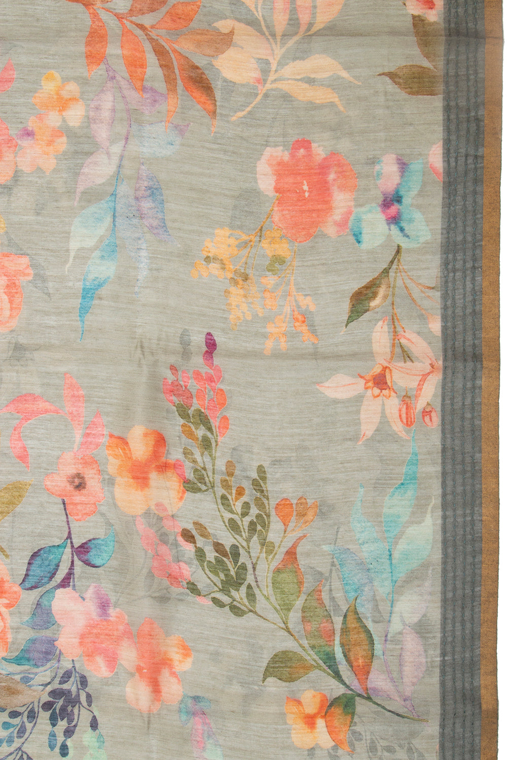 Chanderi Cotton Floral Printed Grey Saree