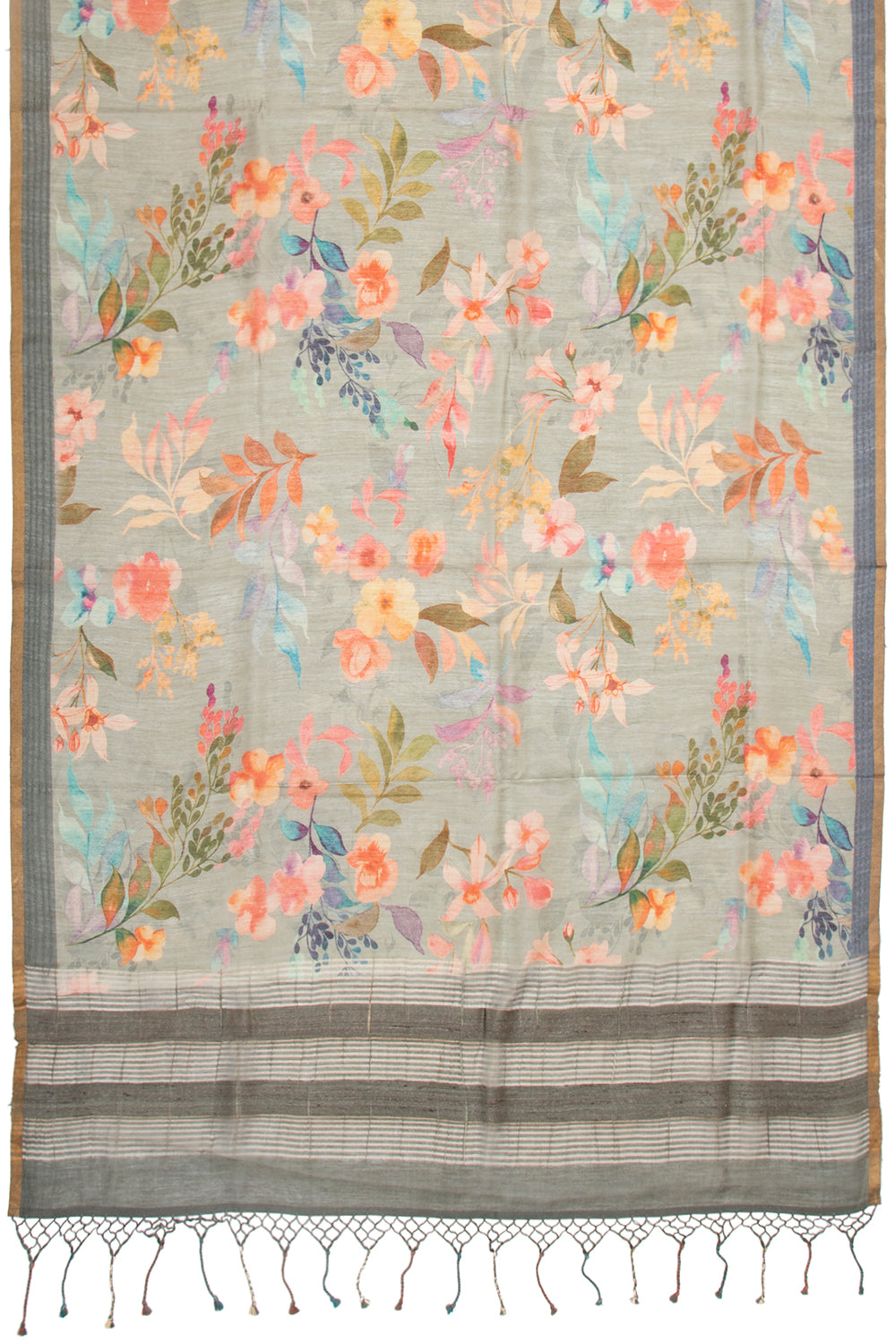 Chanderi Cotton Floral Printed Grey Saree